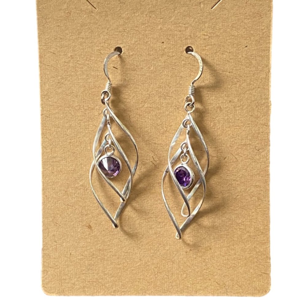Sterling Silver Purple Stone Drop Earrings